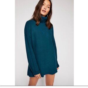 Free People Blue Green Oversized Knit Sweater Turtleneck Medium